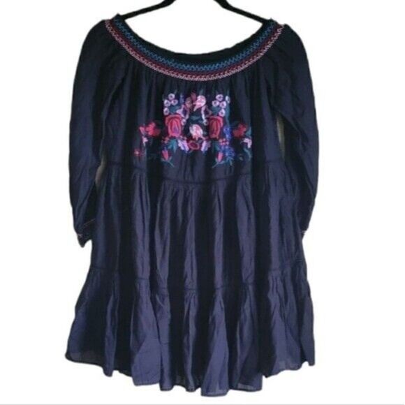 Free People Sun Beams Embroidered Off-The-Shoulder Mini Dress Size Small - Picture 2 of 12